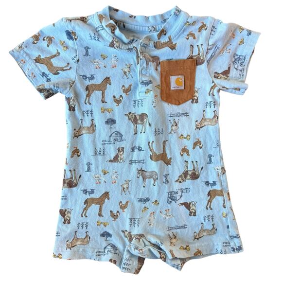 Carhartt Baby 9M Romper Bundle Tractor Farm Animal Print Short Sleeve Bodysuits - Picture 2 of 12